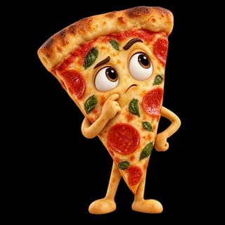 A curious pizza character.